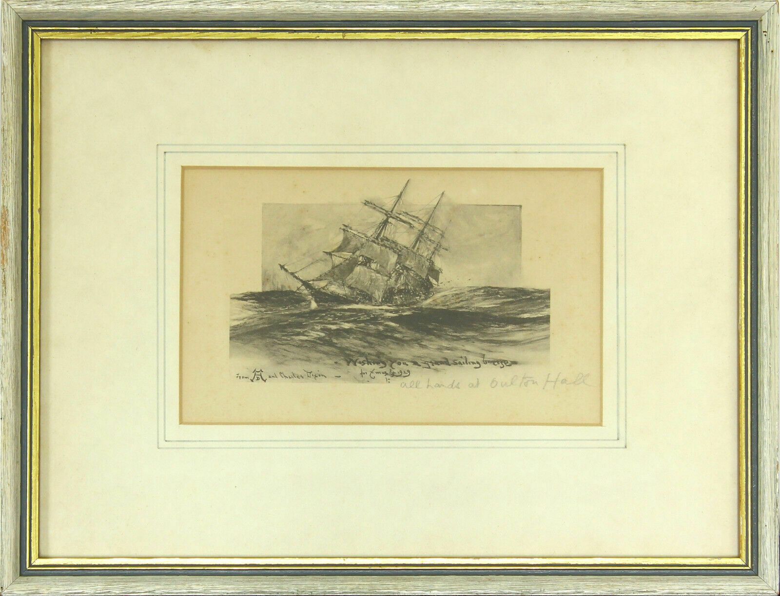 Hand Annotated Print Of A Ship From Charles Dixon Sent To Oulton Hall.