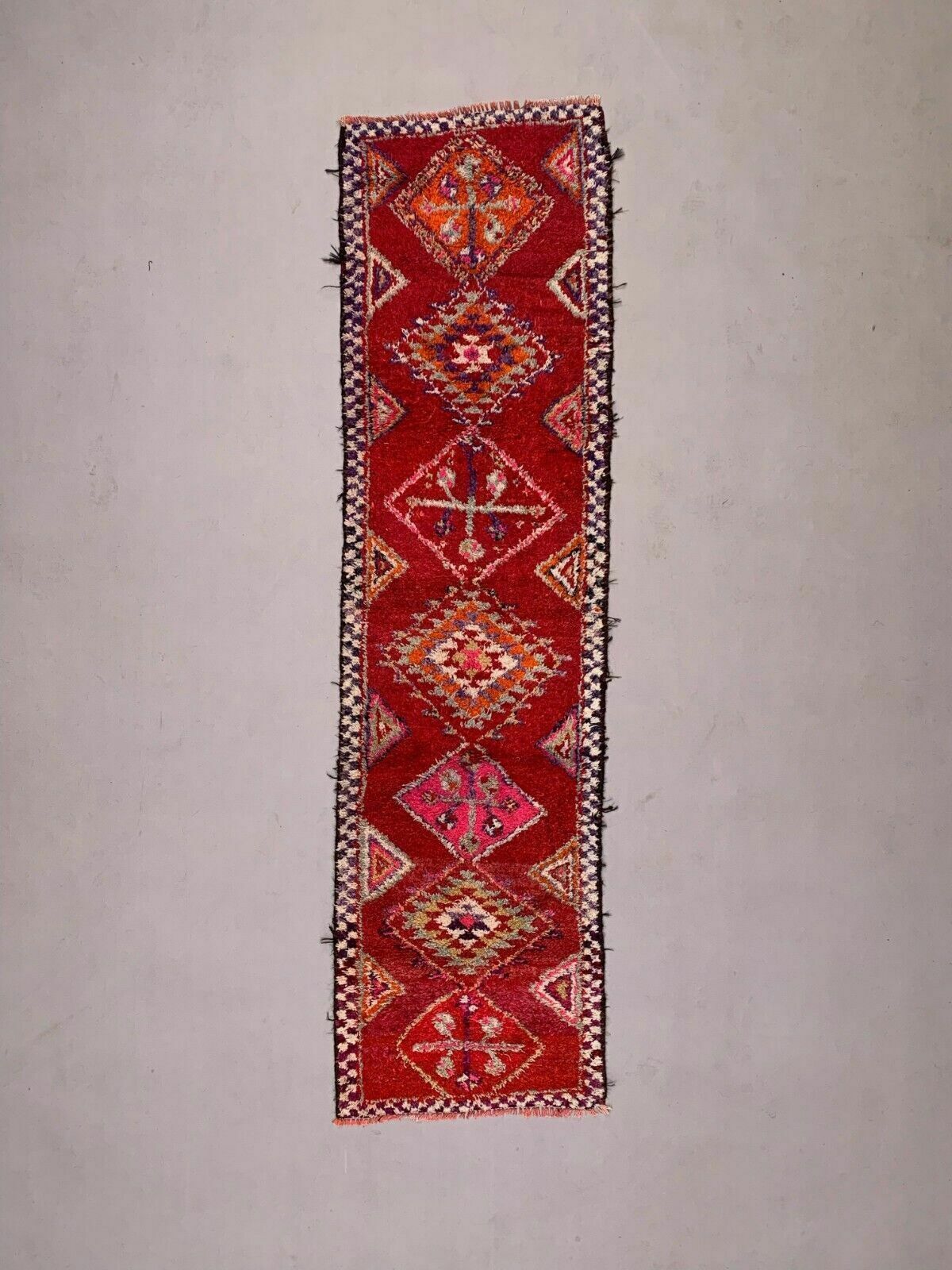 Vintage Turkish Tribal Runner 345x94 Cm Veg Dye Wool Rug Tribal, Handmade photo furniture