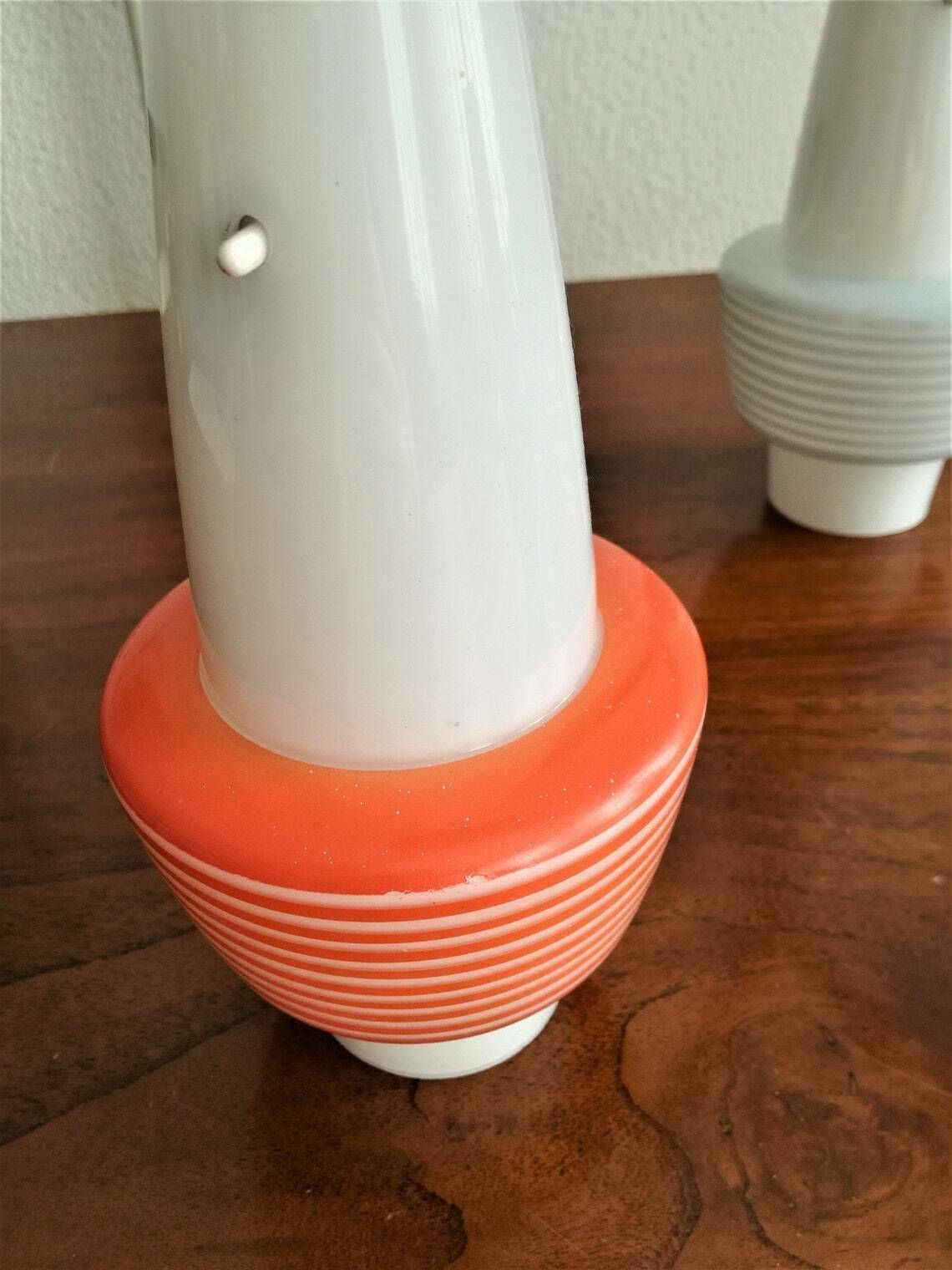 Vintage Mid Century Pendant Light / Opaline Glass Cylinders And Wooden Triangle / 60s Home Decor photo 171.0