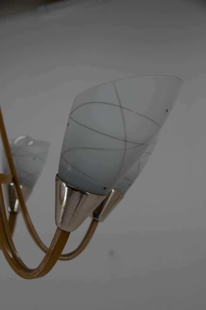 Midcentury Wood & Glass Chandelier By Dřevo Humpolec, 1960s photo vintage