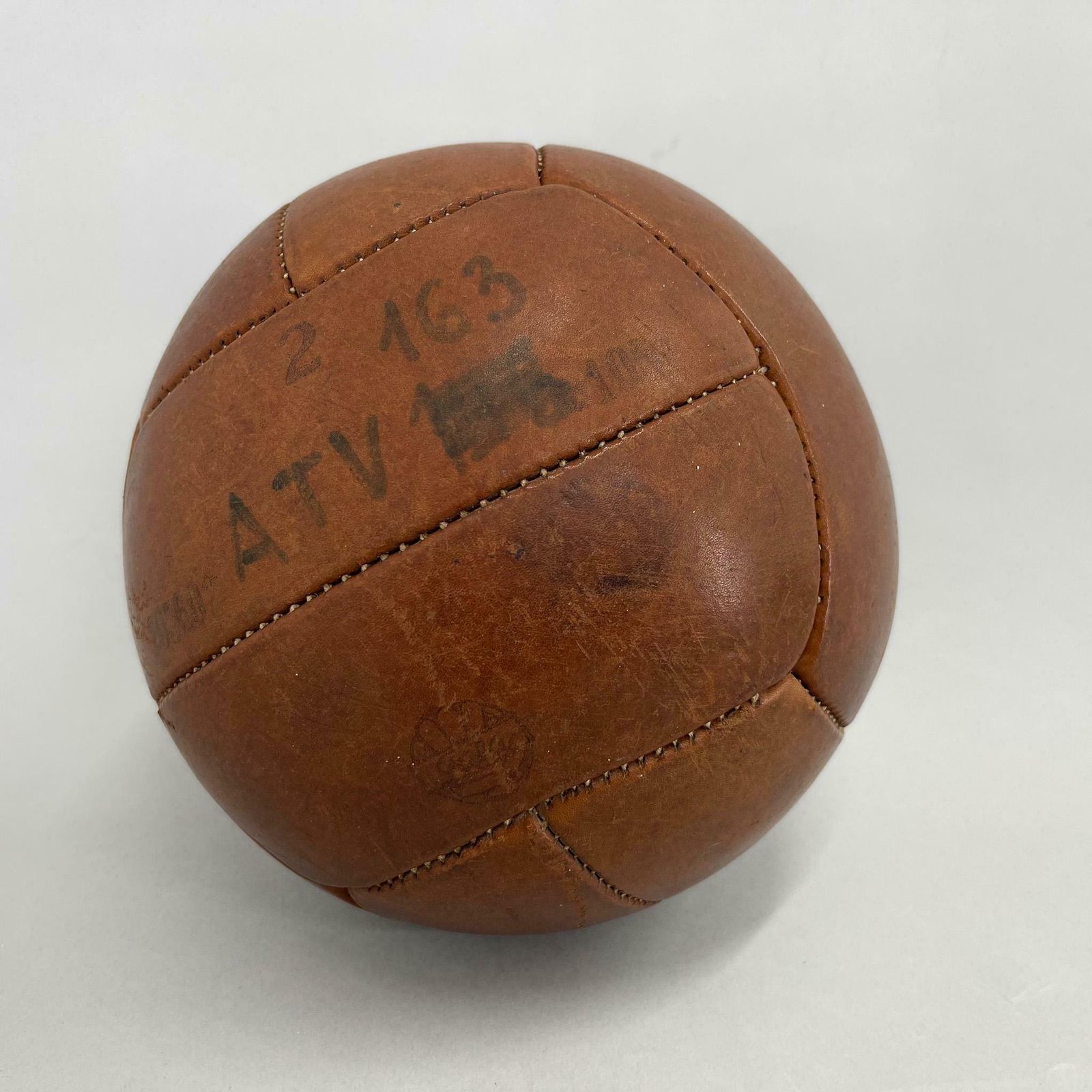 Vintage Brown Leather Medicine Ball By Gala, 1930s photo furniture