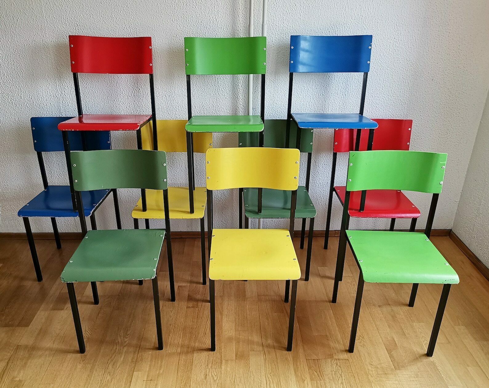 photo for sale 1 Of 10 Industrial School Chairs / Vintage Wooden Desk Chair / Yugoslavia Desk Chairs