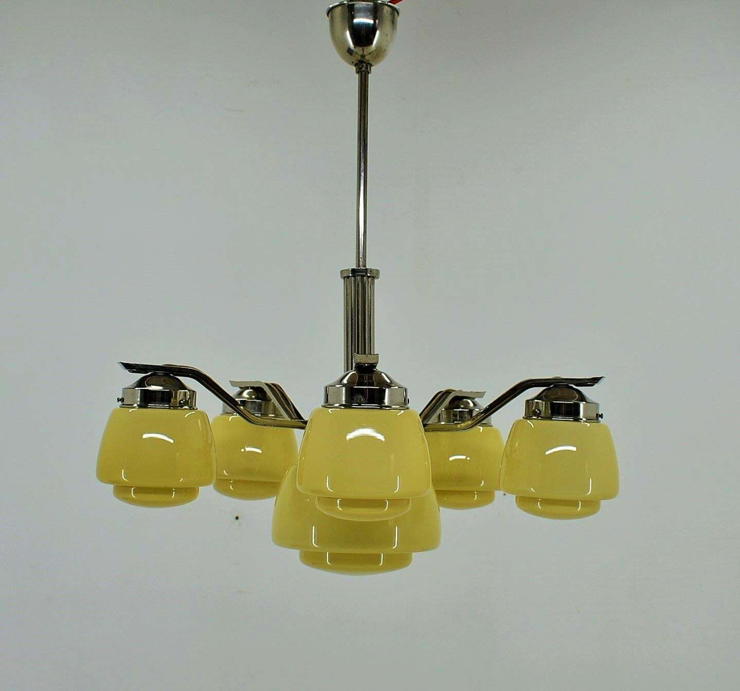 Art Deco Chrome And Glass Chandelier, 1920's photo furniture