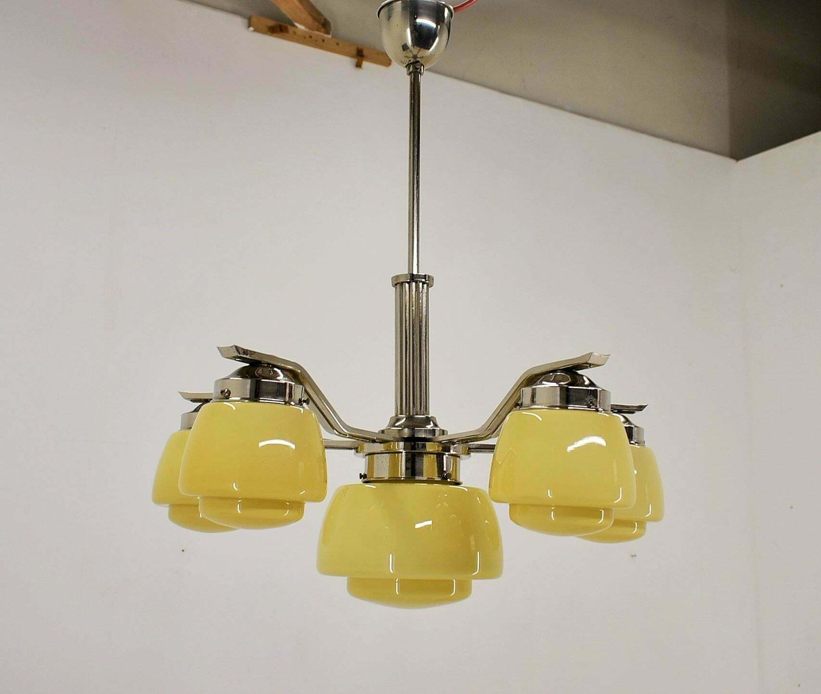 photo furniture Art Deco Chrome And Glass Chandelier, 1920's