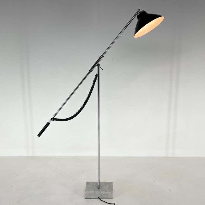 1960's Italian Adjustable Chrome & Marble Floor Lamp In Style Of Arredoluce photo buy