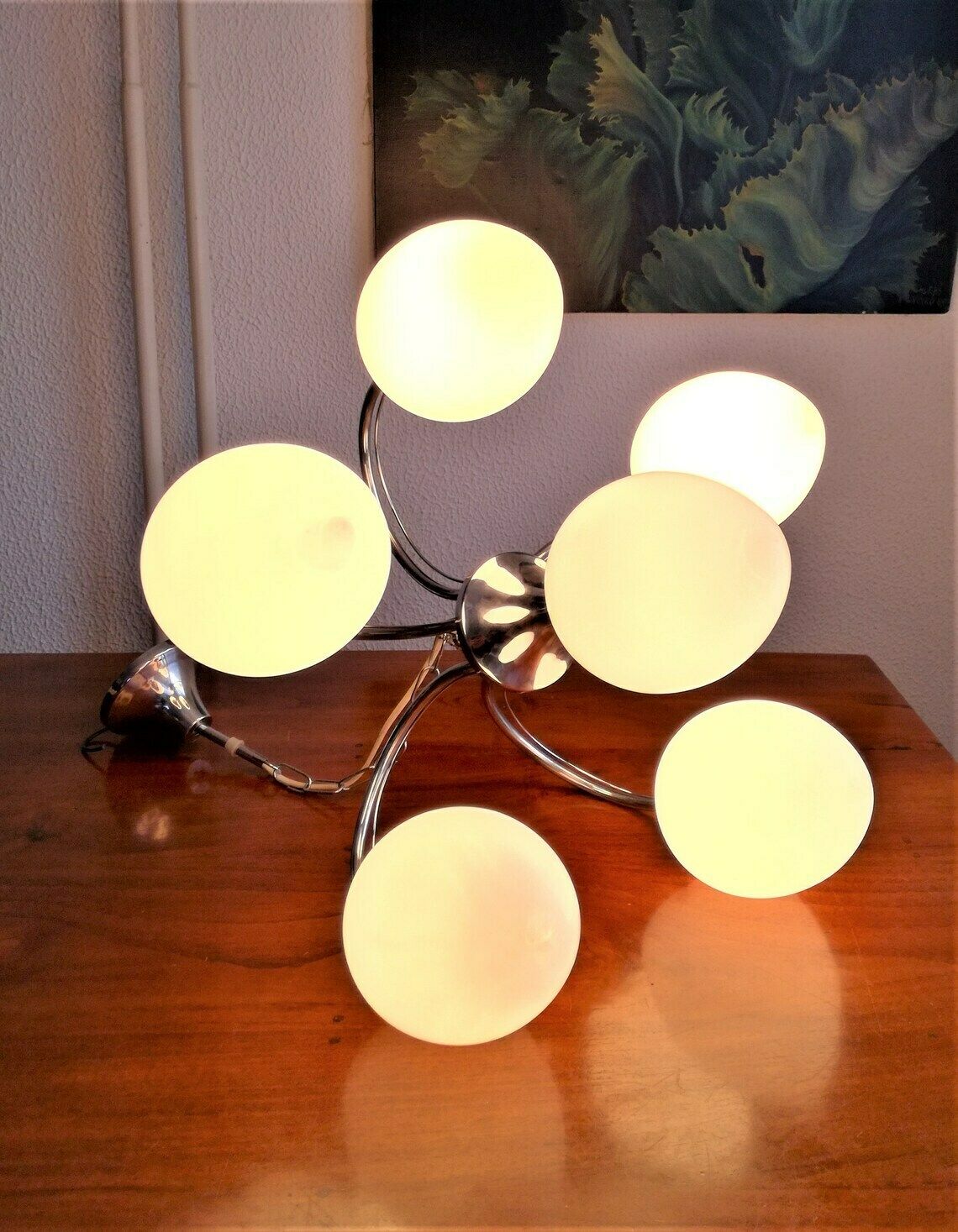 Vintage Teardrop Chandelier Glass And Metal Hanging Light  60s Italy  Mid Century Modern Chrome Pendant Light photo Lighting