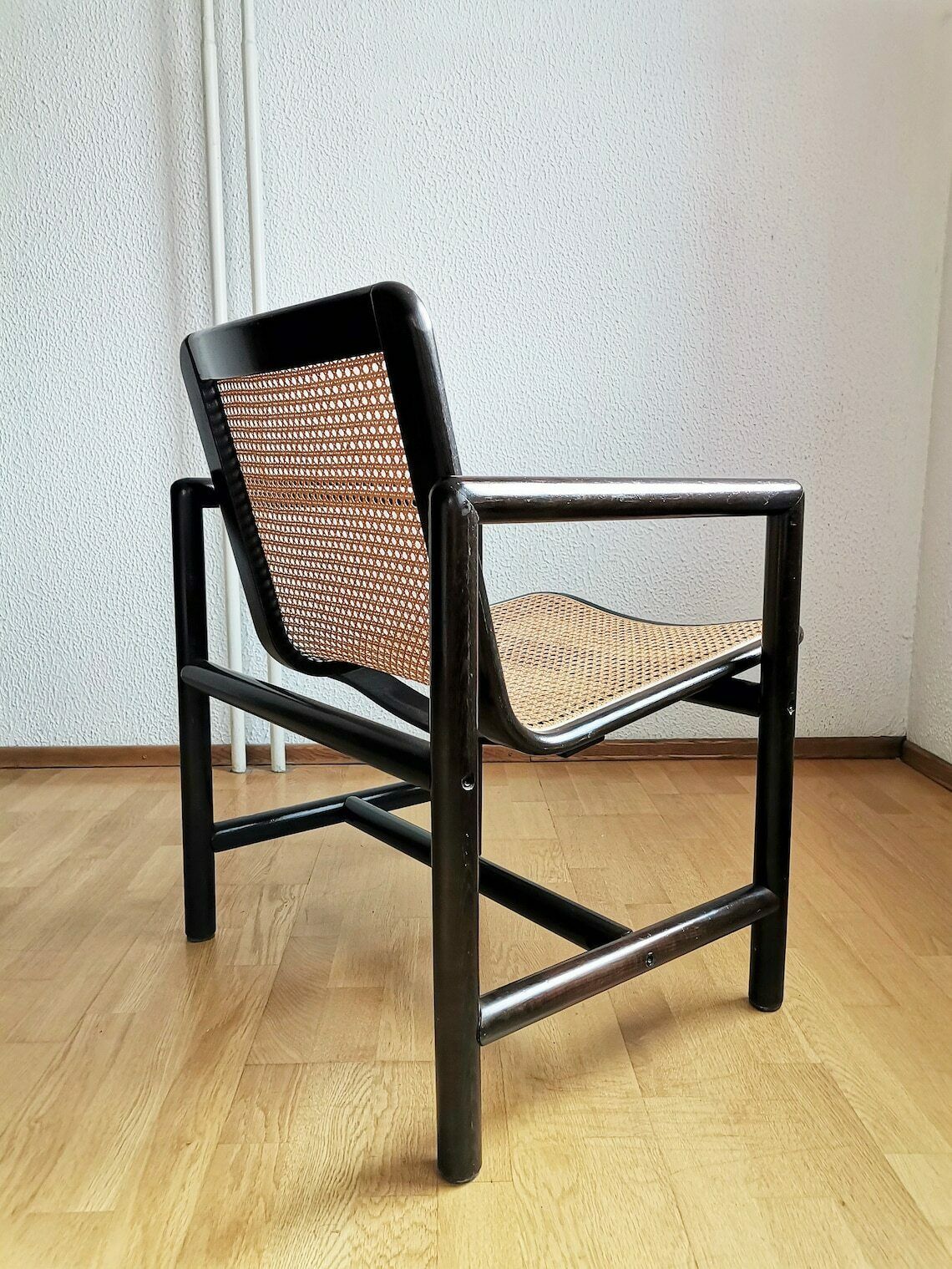 Moderne Rotan Loungestoel / Branko Uršič Voor Stol Kamnik / Jaren 1980 Joegoslavië, Hout En Rotan Fauteuil photo vinterior
