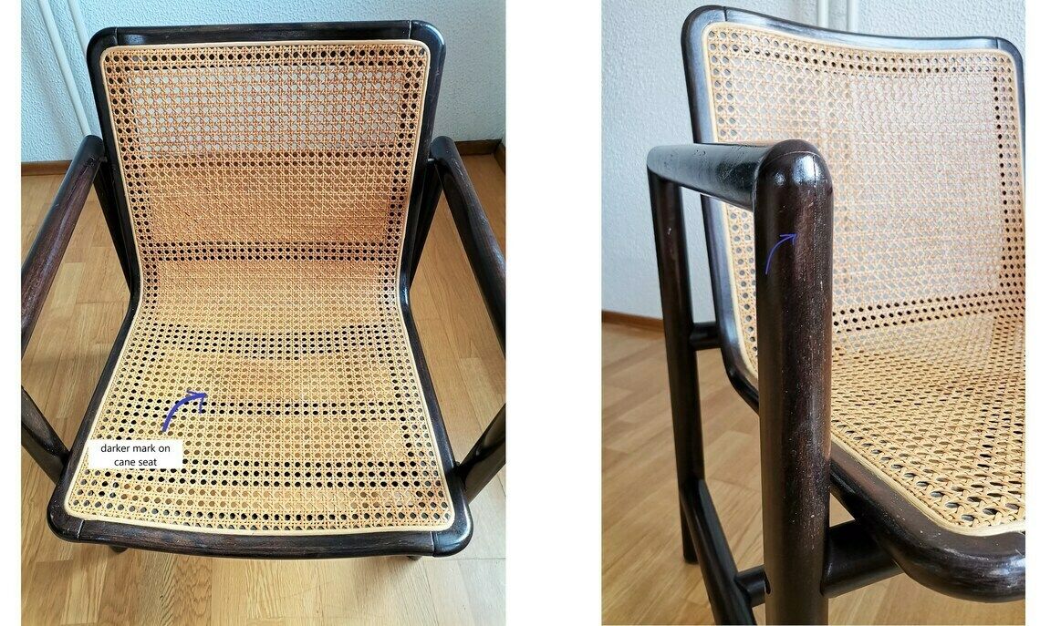 photo furniture Moderne Rotan Loungestoel / Branko Uršič Voor Stol Kamnik / Jaren 1980 Joegoslavië, Hout En Rotan Fauteuil