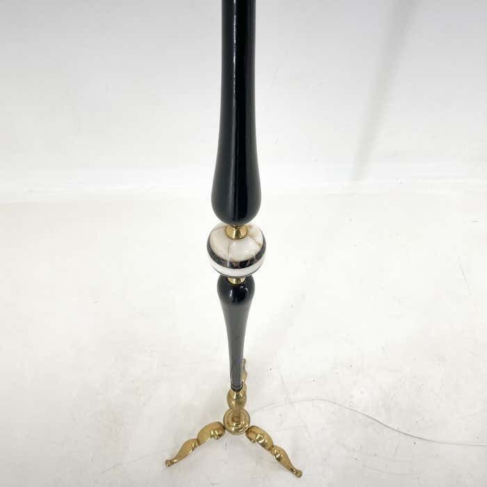 Mid Century Brass, Onyx & Ebonized Wood Floor Lamp, Italy photo 1814.0