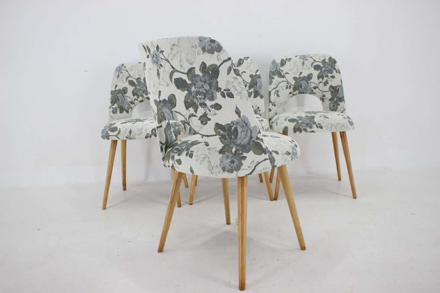 photo for sale 1960s Set Of Four Oswald Haerdtl Dining Chairs In Fabric, Czechoslovakia