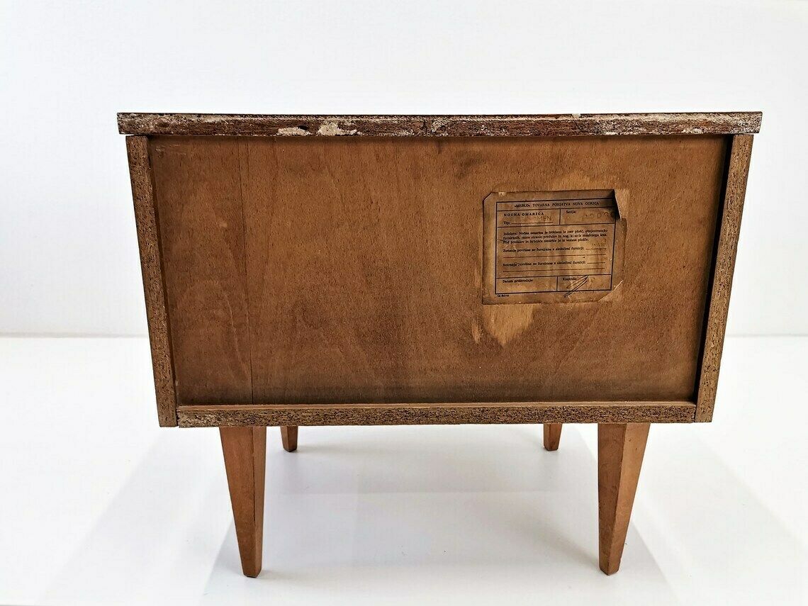 Vintage Furnished Nightstand / Meblo Yugoslavia / Veneer And Angular Tapered Legs / Mid Century Modern Home photo buy
