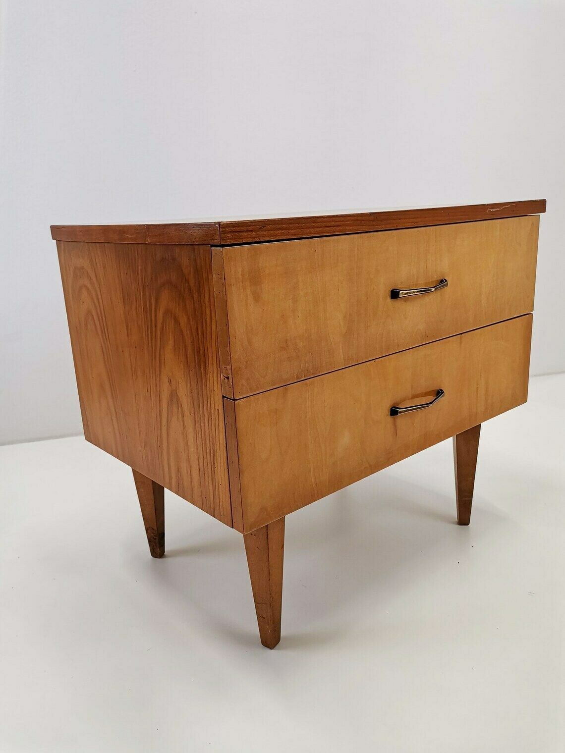 Vintage Furnished Nightstand / Meblo Yugoslavia / Veneer And Angular Tapered Legs / Mid Century Modern Home photo vintage