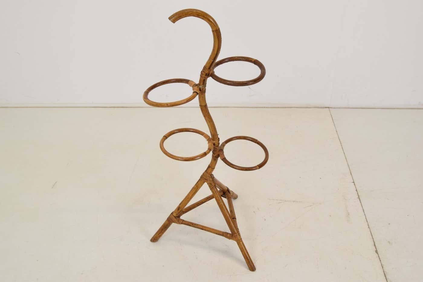 Mid Century Rattan And Bamboo Flower Stand, Bonaccina Attributed, 1950's photo for sale