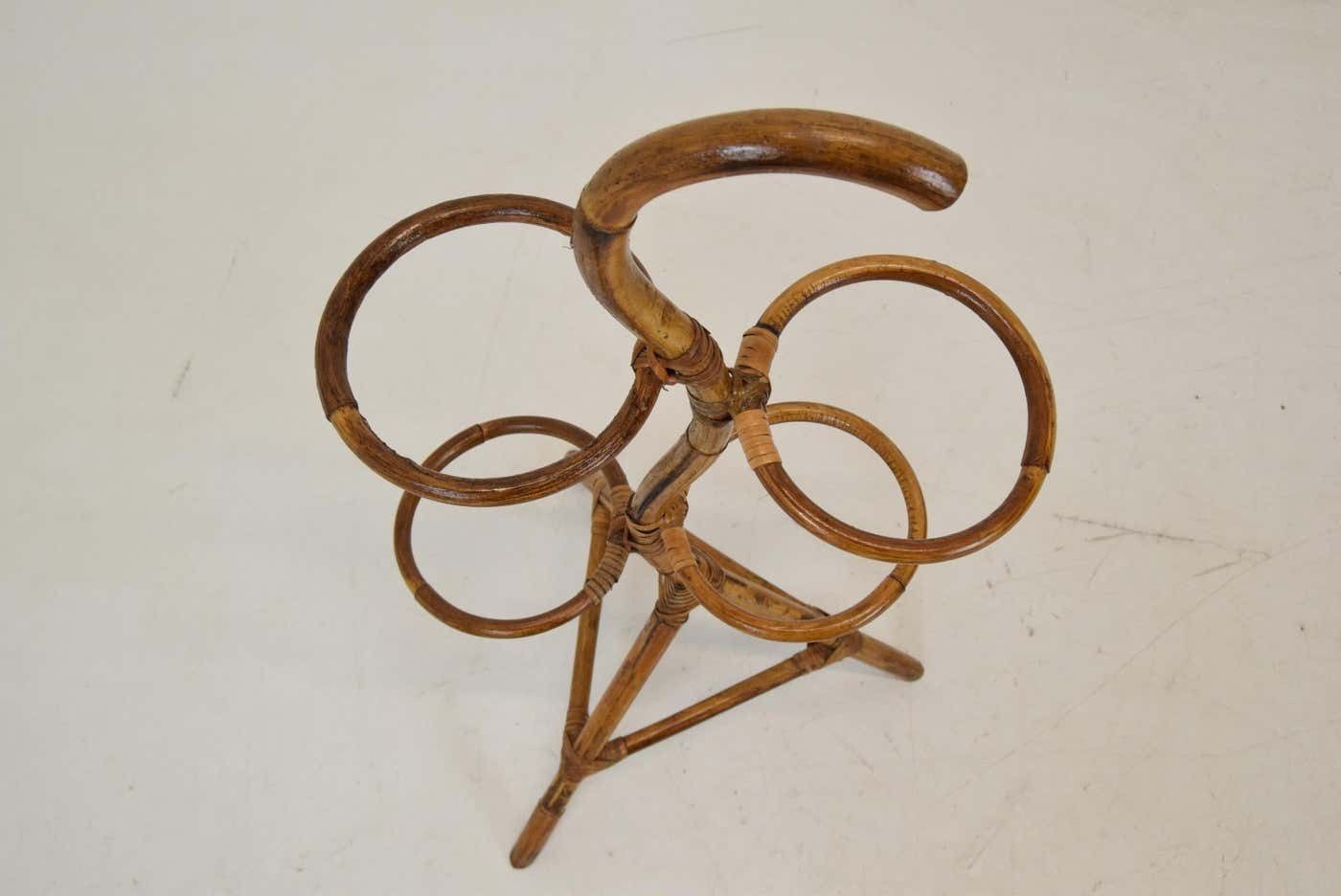 Home Decor Mid Century Rattan And Bamboo Flower Stand, Bonaccina Attributed, 1950's photo