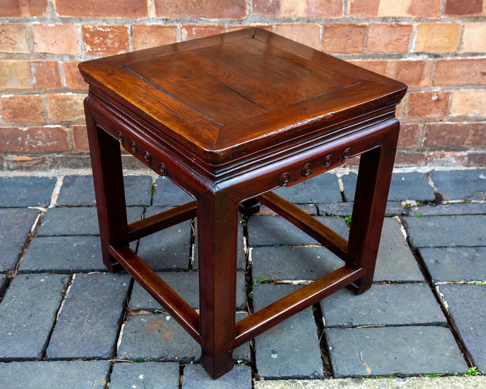photo for sale Antique Chinese Square Lamp Table Red Elm Shanxi Province 1900 Jumu Southern Elm Wood Qing Dynasty