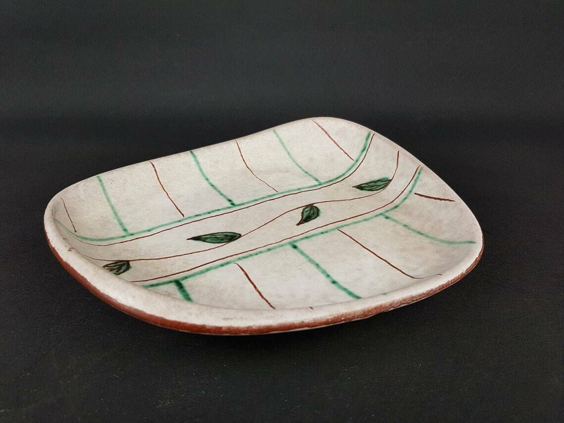 Vintage Marzi Und Remy Keramik Well Shaped Plate With Leaf Decor 5025/27 West German Pottery Fat Lava Era photo 51.0