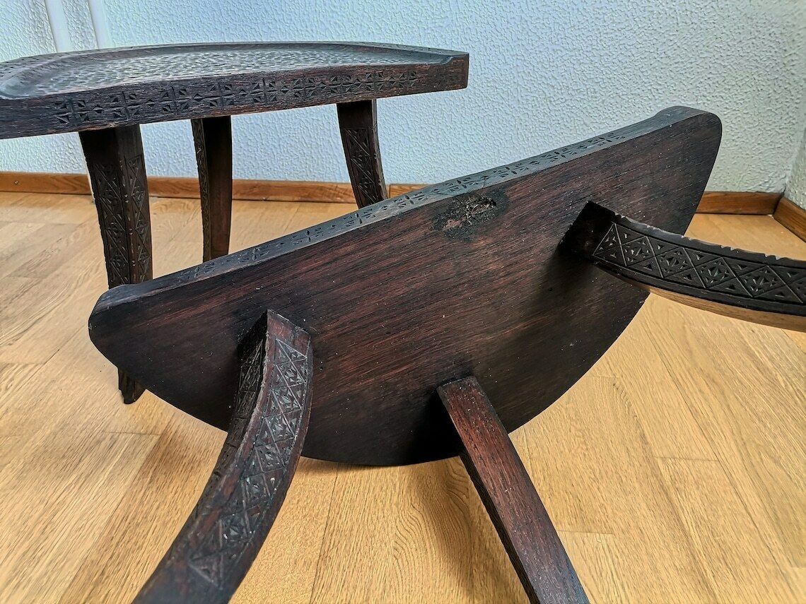 Italian Tripod Stool Attributed To Ettore Zaccari / Mid Century Modern Italy / Hand Carved / 50s Wooden Low Stool photo 362.0