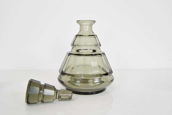 Art Deco Glass Carafe With Six Glasses, Bohemia, 1930's photo vinterior