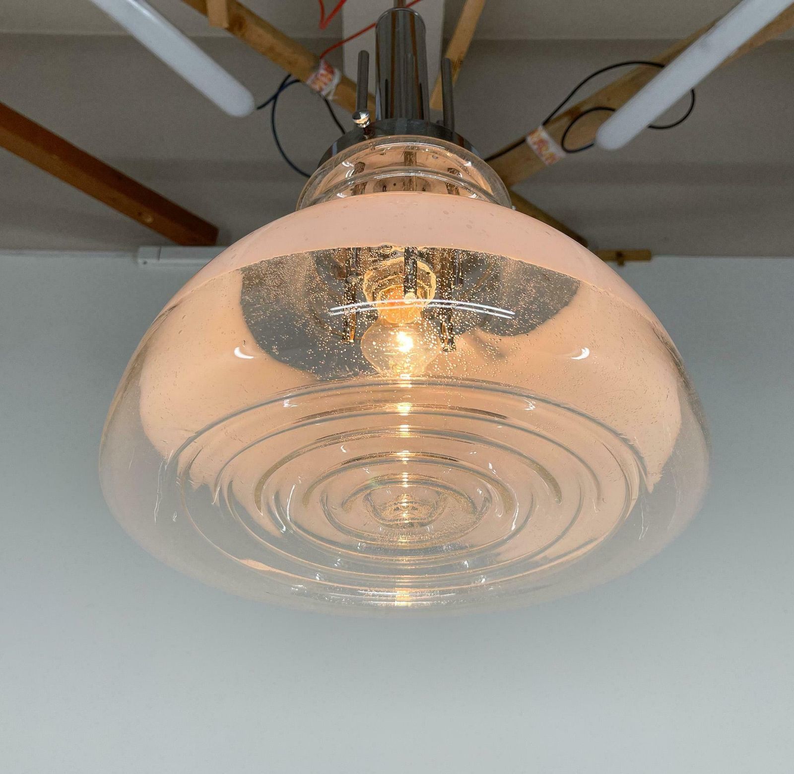 photo for sale 1960''S Murano Glass & Chrome Pendant By Mazzega In Carlo Nason Style, Italy