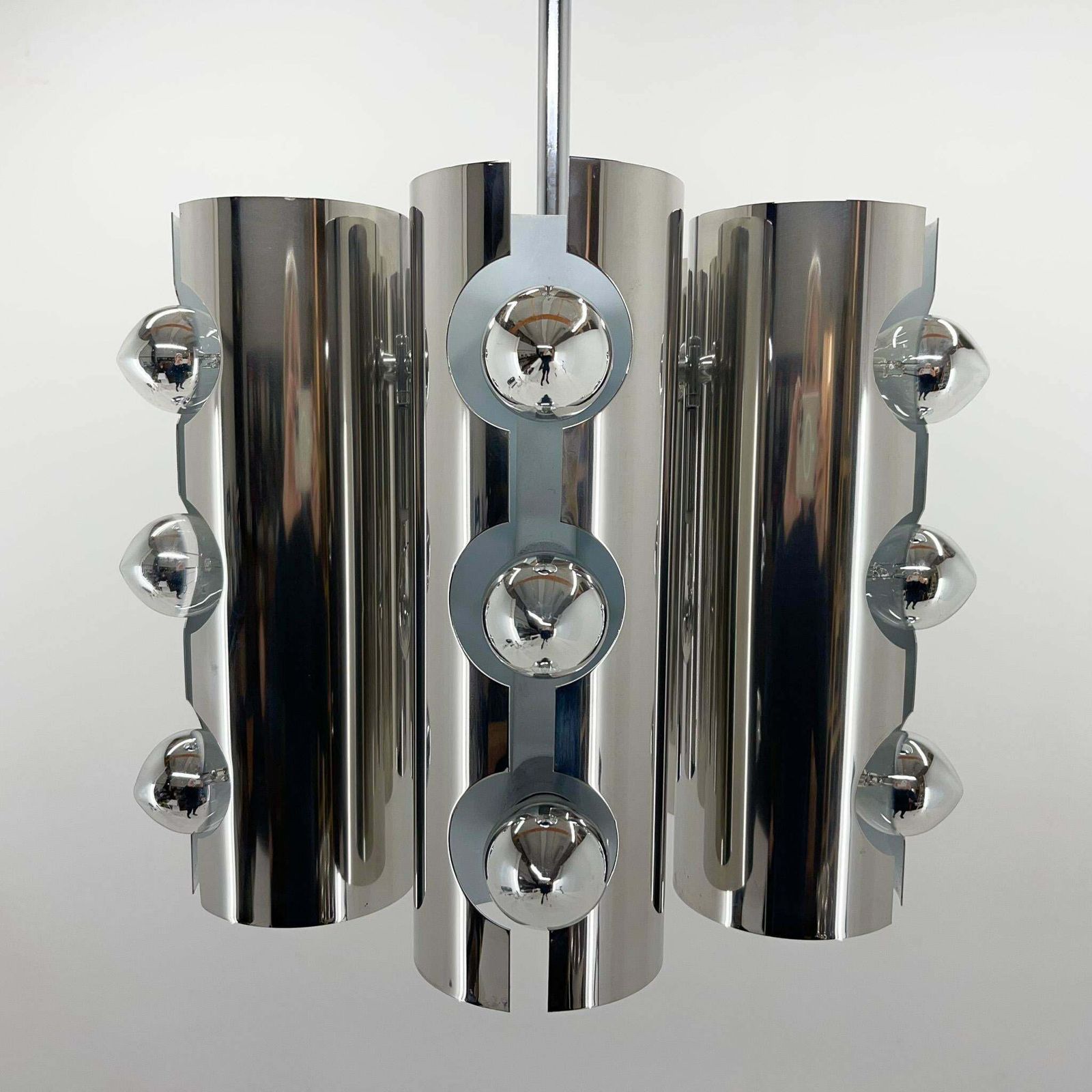 1960''S Italian Chrom Chandelier In Style Of Gaetano Sciolari photo for sale