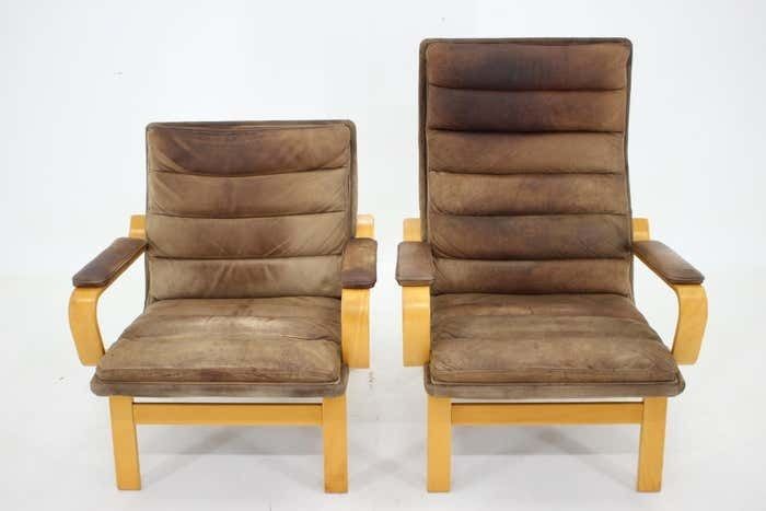 1970s Pair Of Yngve Ekström "Contino" Leather Armachair, Sweden photo for sale