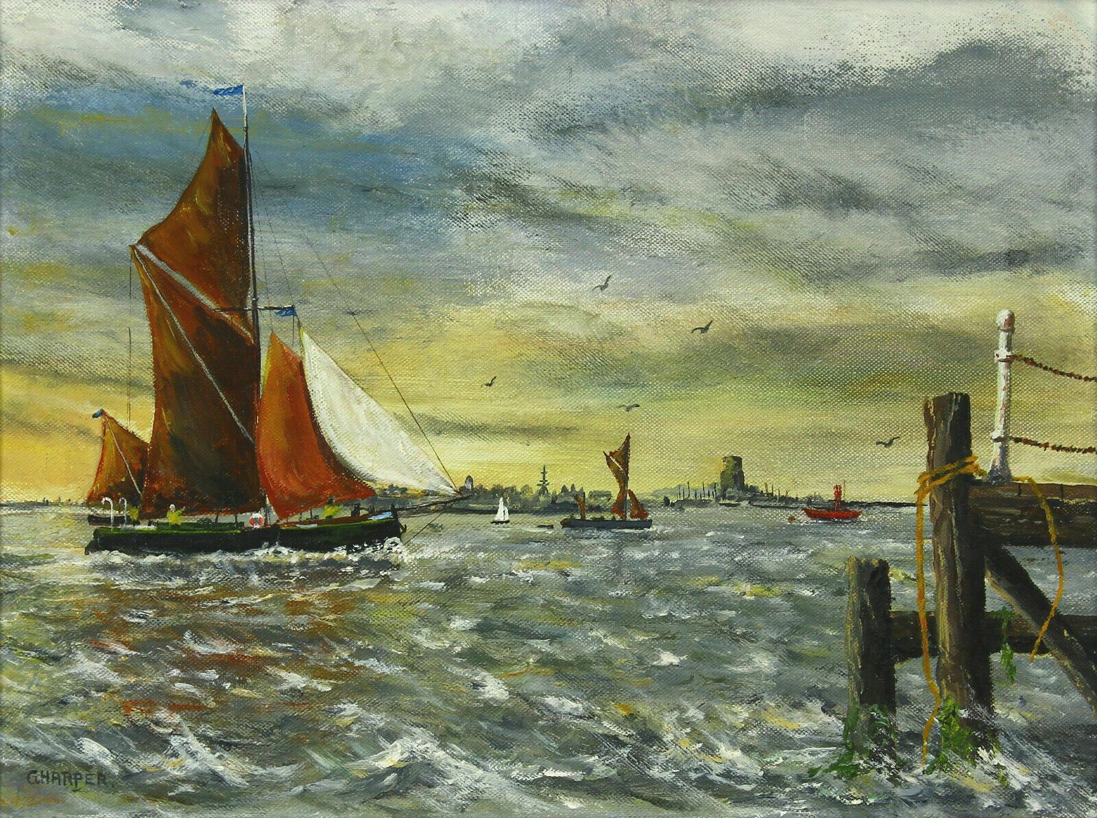 Oil On Canvas By G Harper. Estuary View, Probably Harwich photo furniture