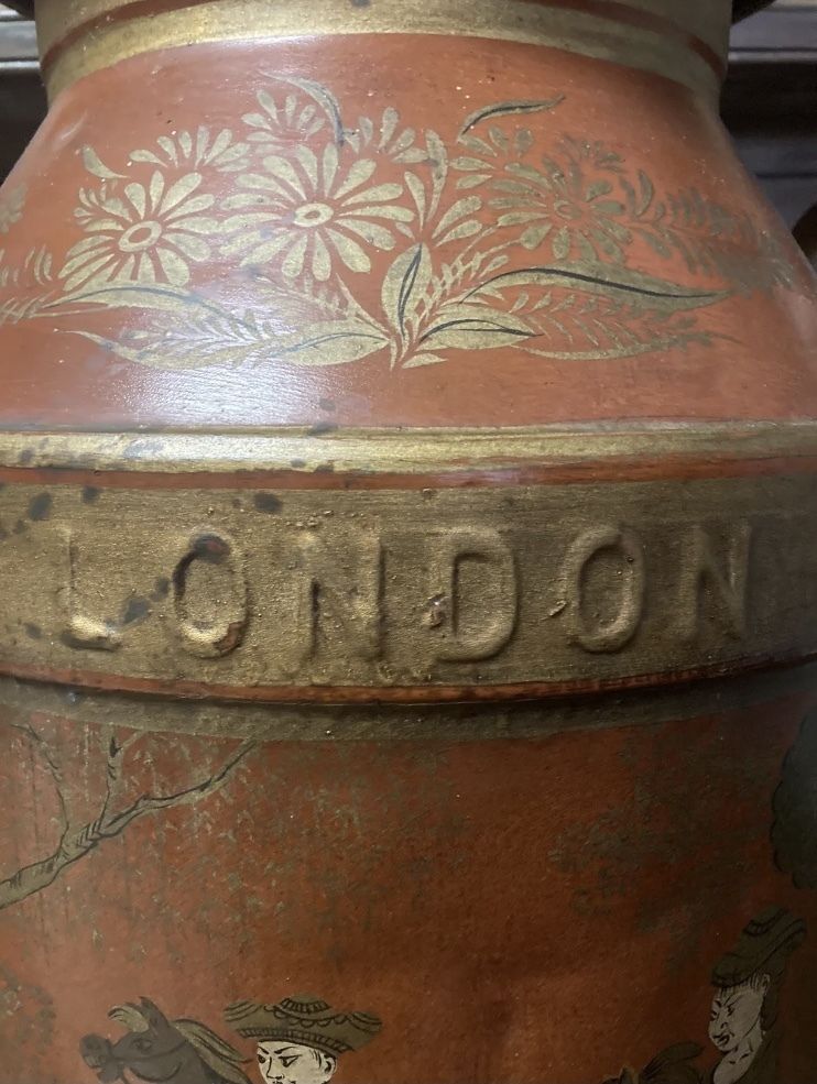 Home Decor Antique Painted London Co Op Society Brass Milk Churn photo