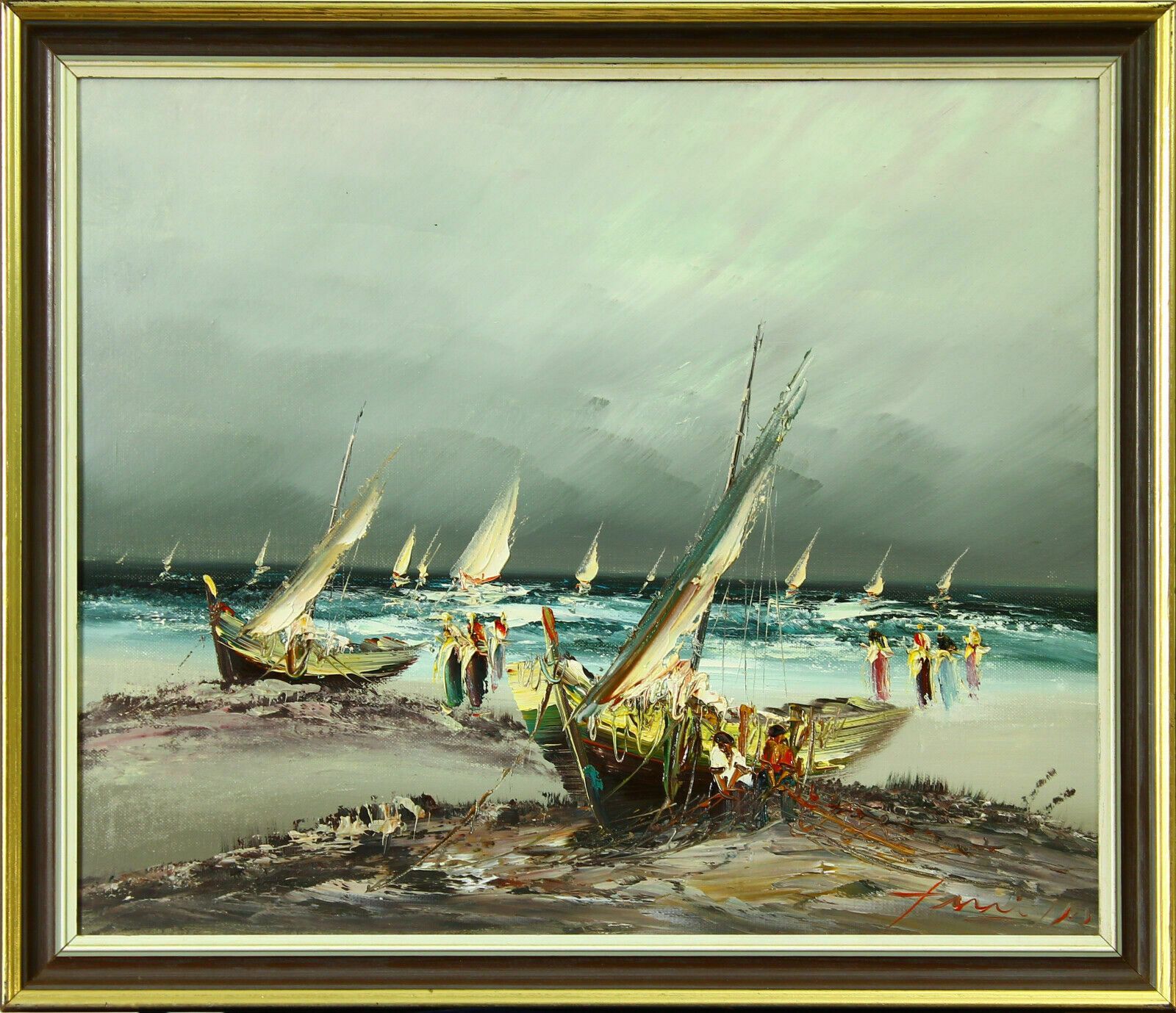 Impasto Style Oil Painting Of Mediterranean Fishing Boats