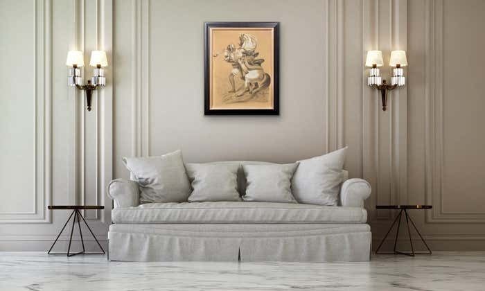 French 19ème Siècle Orientalism. A Leseuer Orientalist. Les Mille Et Une Nuits – One Thousand And One Nights, 1892. Arabian Nights. Framed Drawing. photo vintage