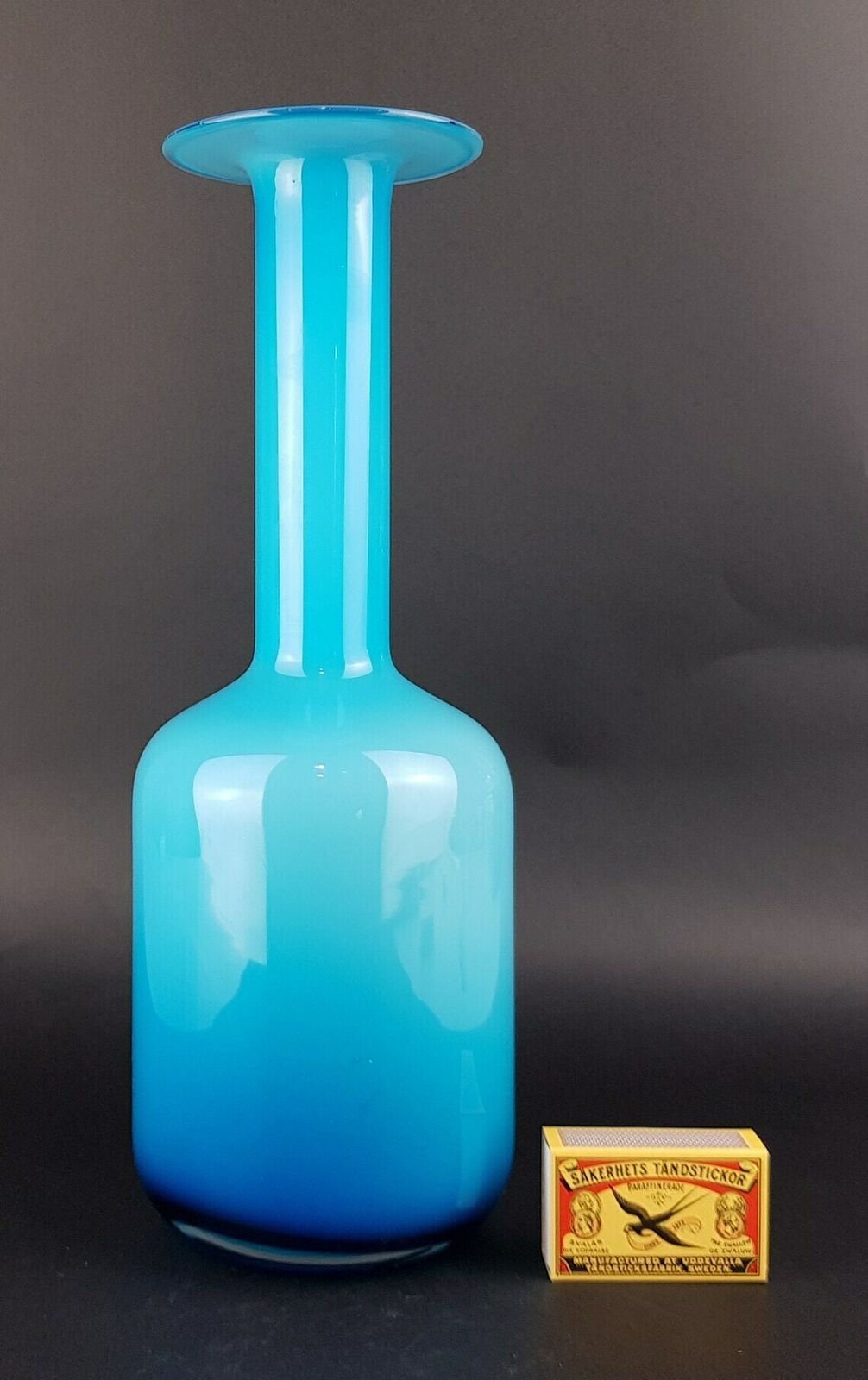 Vintage Holmegaard Kastrup Glas Blue "Gulvase" Cased Glass Baton Vase By Otto Brauer Denmark photo furniture