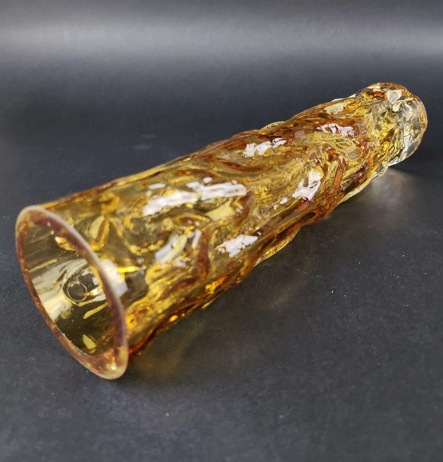 Vintage Ingrid Glas Yellow Cylinder Vase Wave Design German Pottery 1960s 1970s photo Home Decor