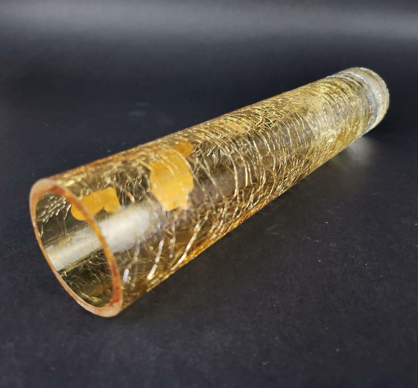Vintage Ingrid Glas Yellow Cylinder Vase Craquelee Design German Pottery 1960s 1970s photo 64.0