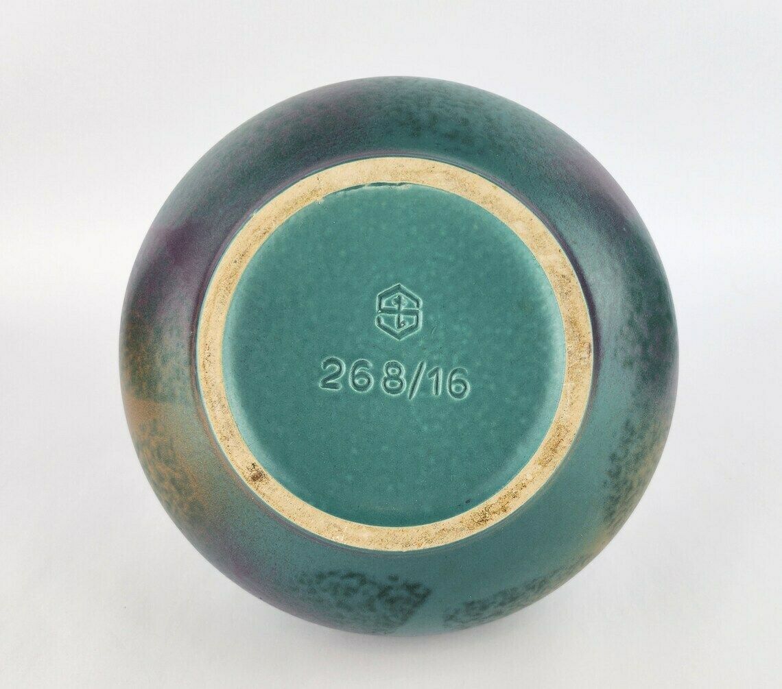 Vintage Steuler Keramik Green Turquoise And Purple Vase West German Pottery 1980s photo Home Decor