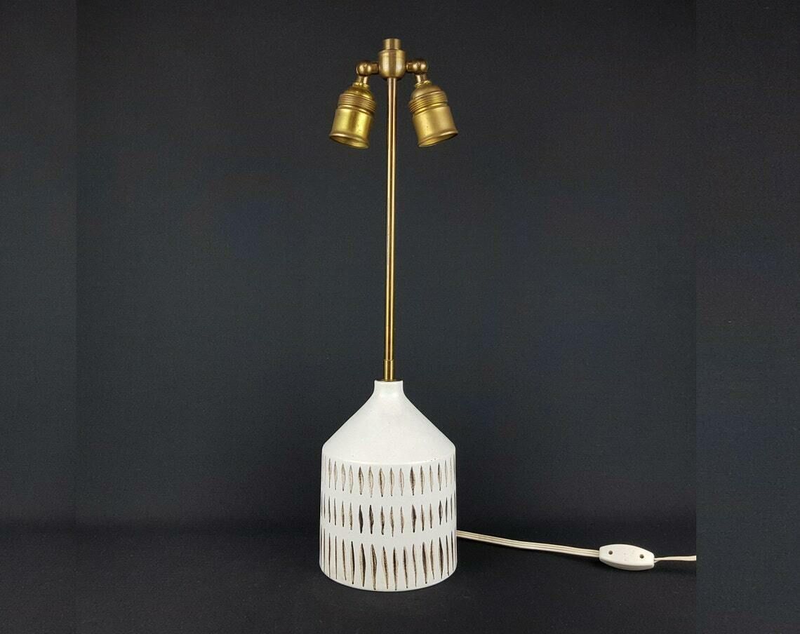 Unique Vintage Beige And Brown Ceramic Table Lamp By Walburga Külz West Germany Studio Pottery 1970s