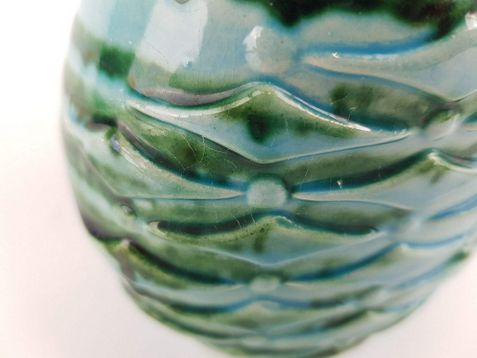 Vintage Ubelacker (U Keramik) Green And Blue Pitcher Handled Vase 1651/20 West German Pottery 1970s photo for sale