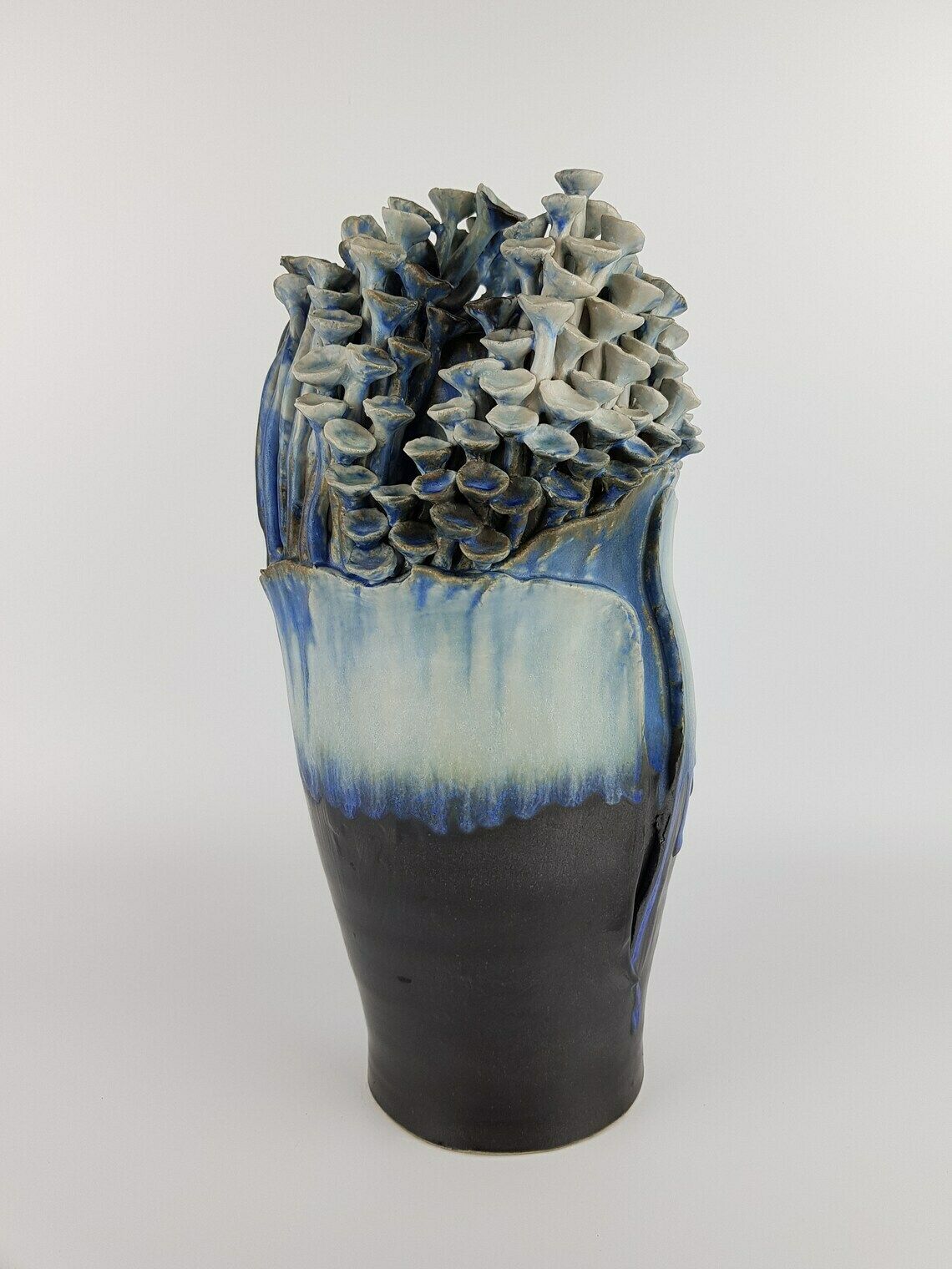 Vintage Stylish Studio Art Pottery Blue 'Mushroom" Vase From Töpferei Maria & Werner Schott Petershagen West Germany 1960s photo Home Decor