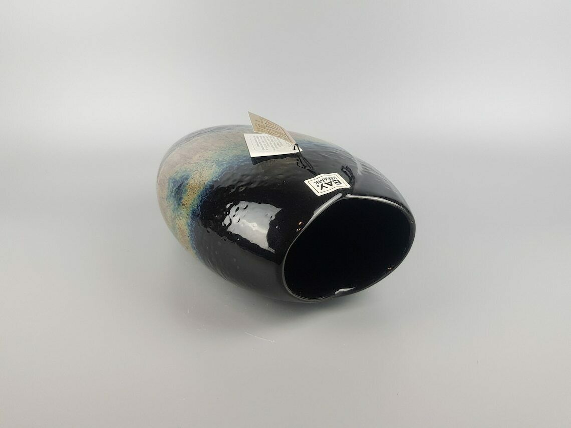 Vintage Bay Extra Black Yellow And Blue Fish Mouth Vase West German Pottery 1980's photo 76.0