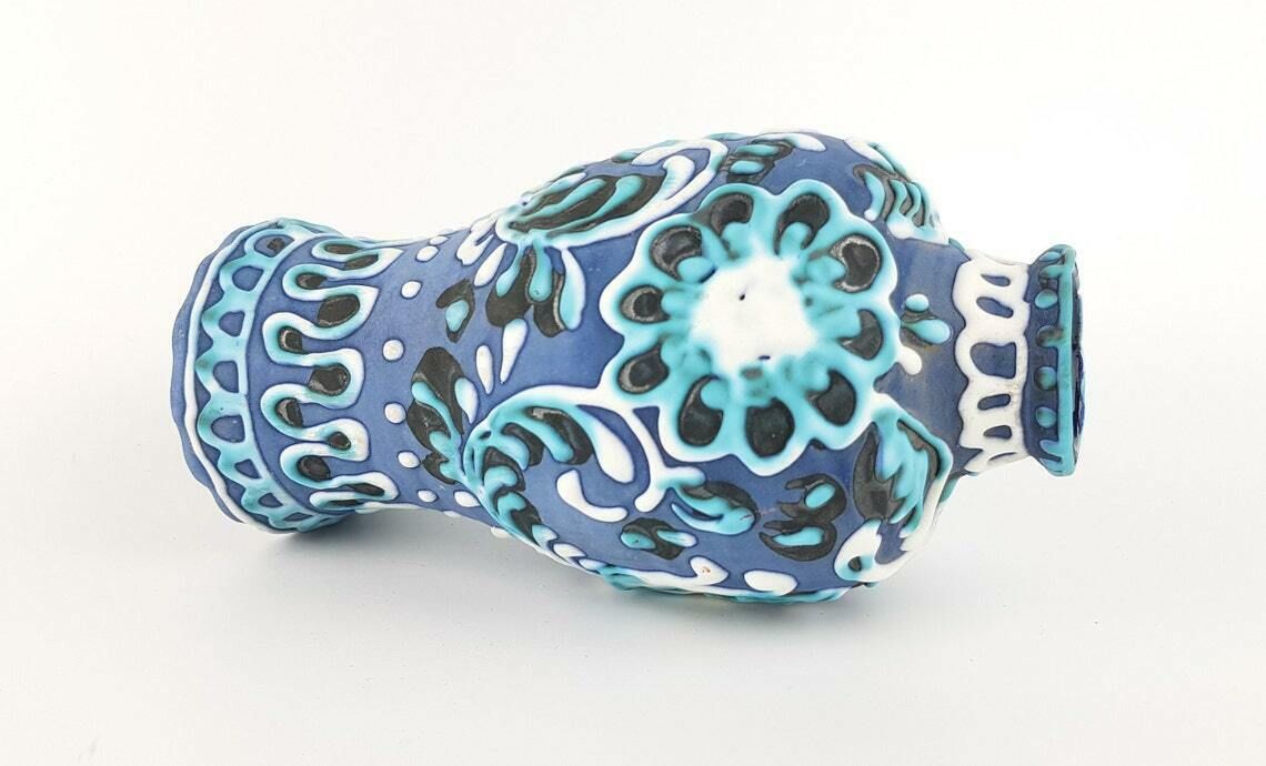 Vintage Marei Keramik Blue Hand Painted Vase 1100 West German Pottery 1960s photo for sale