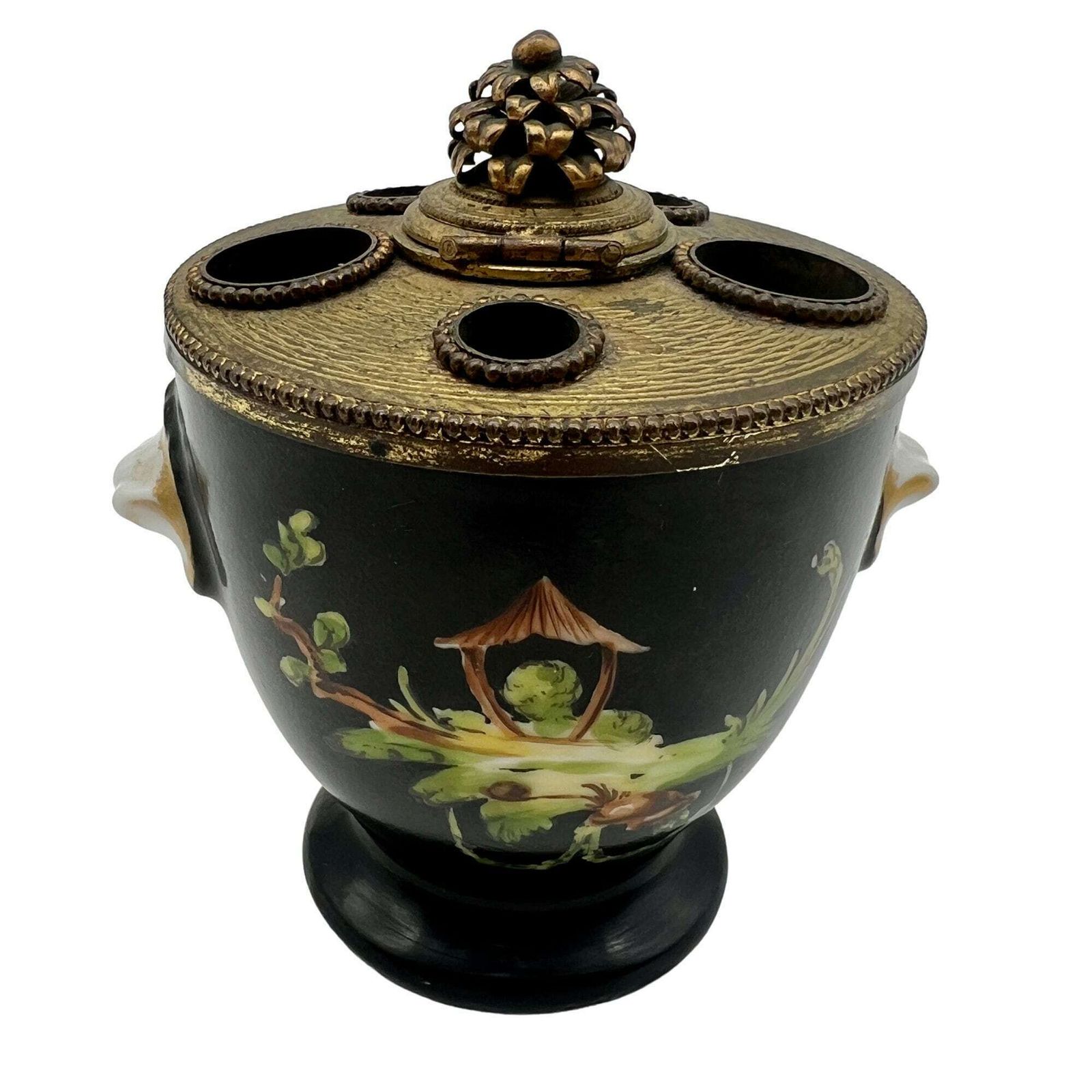Antique Limoges Mavaleix & Granger Painted Porcelain Inkwell   Art Deco Period   Study Decor   Office Decor photo 120.0