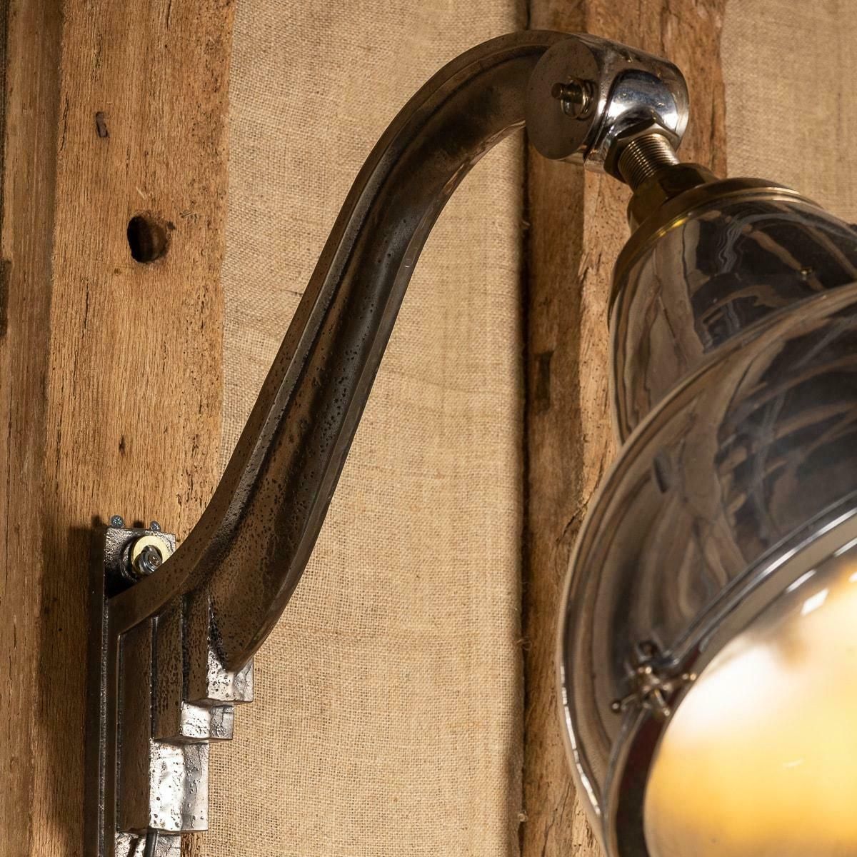photo furniture 20th Century Dutch Pair Of Polished Metal Outdoor Lamps, C.1920