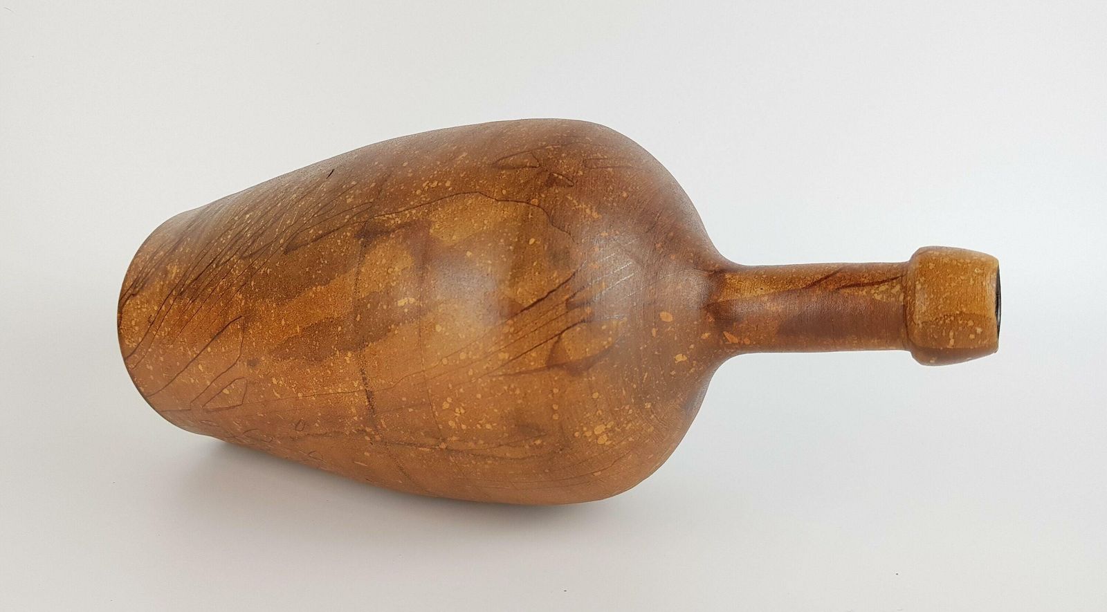 Vintage Gerhard Liebenthron Studio Art Pottery Bruine Vaas Met Lange Hals, West Duitsland, Jaren 1960 photo for sale