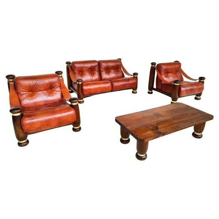 Italian Mid Century Modern Seating Set In Cognac Leather