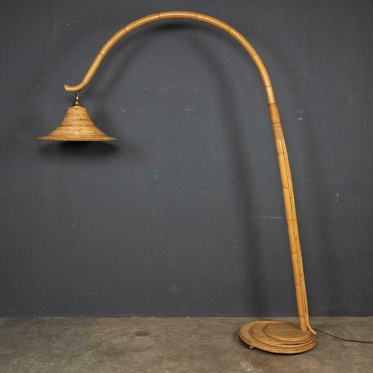 20th Century Italian Bamboo Arc Floor Lamp By Vivai Del Sud, C.1970 photo buy