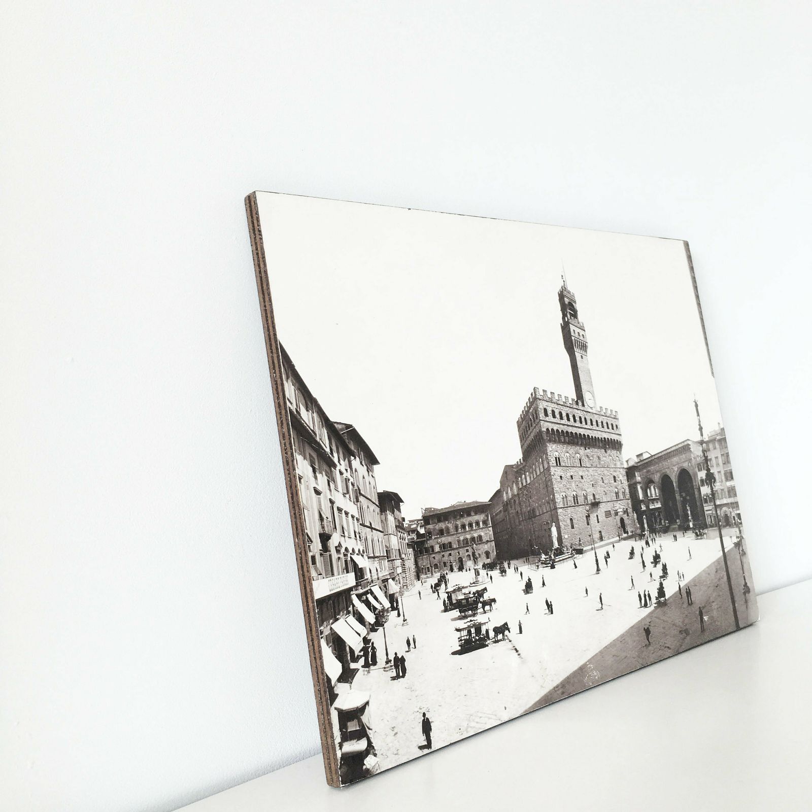 Large Old Photograph On Wood Panel   Florence Italy photo for sale