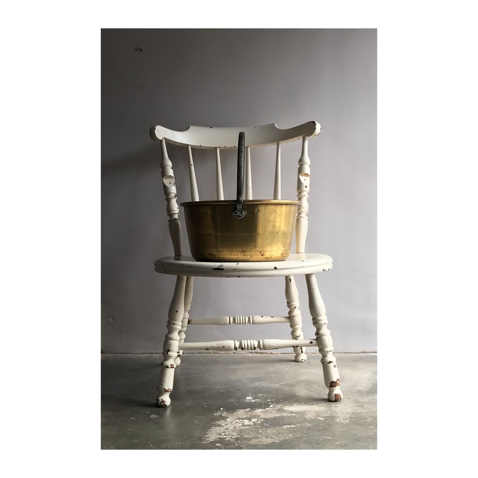 Large Low Antique Fireside White Chippy Paint Penny Ibex Chair photo buy
