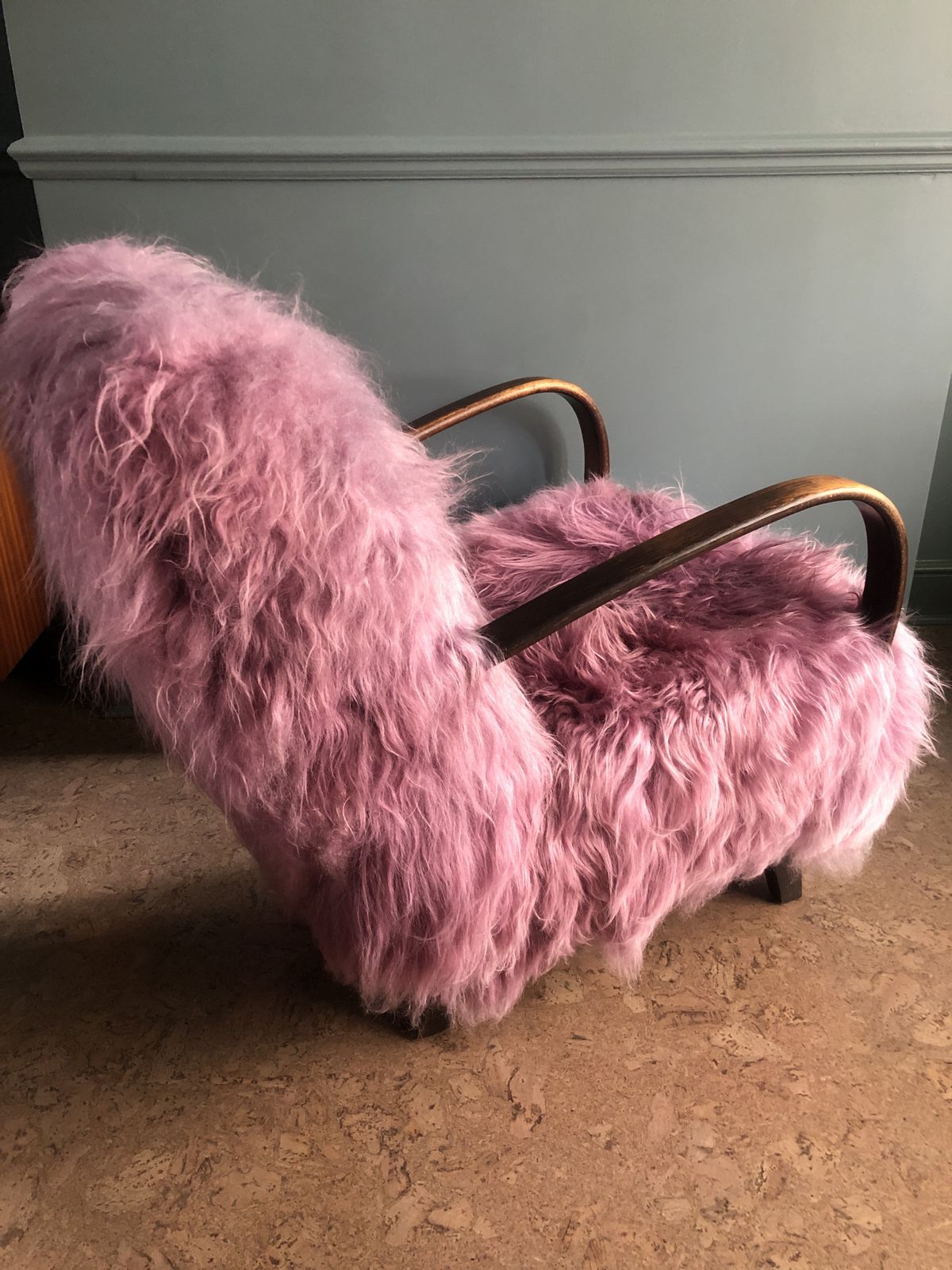 1920 1949 Attributed To Jindrich Halabala Arm Chair In Icelandic Long Sheepskin photo Furniture