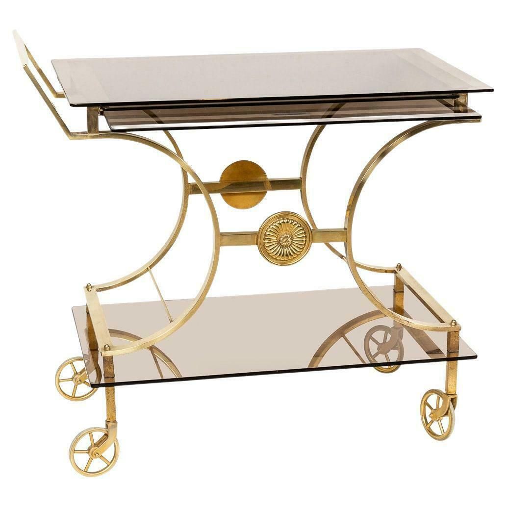 20th Century French Three Tier Brass And Glass Bar Trolley By Maison Bagues