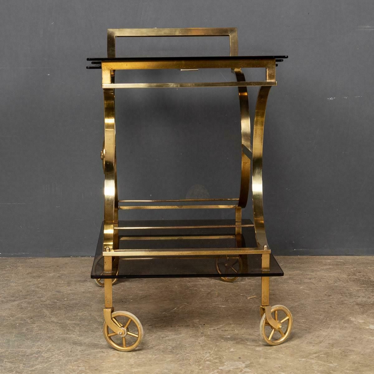 20th Century French Three Tier Brass And Glass Bar Trolley By Maison Bagues photo vinterior