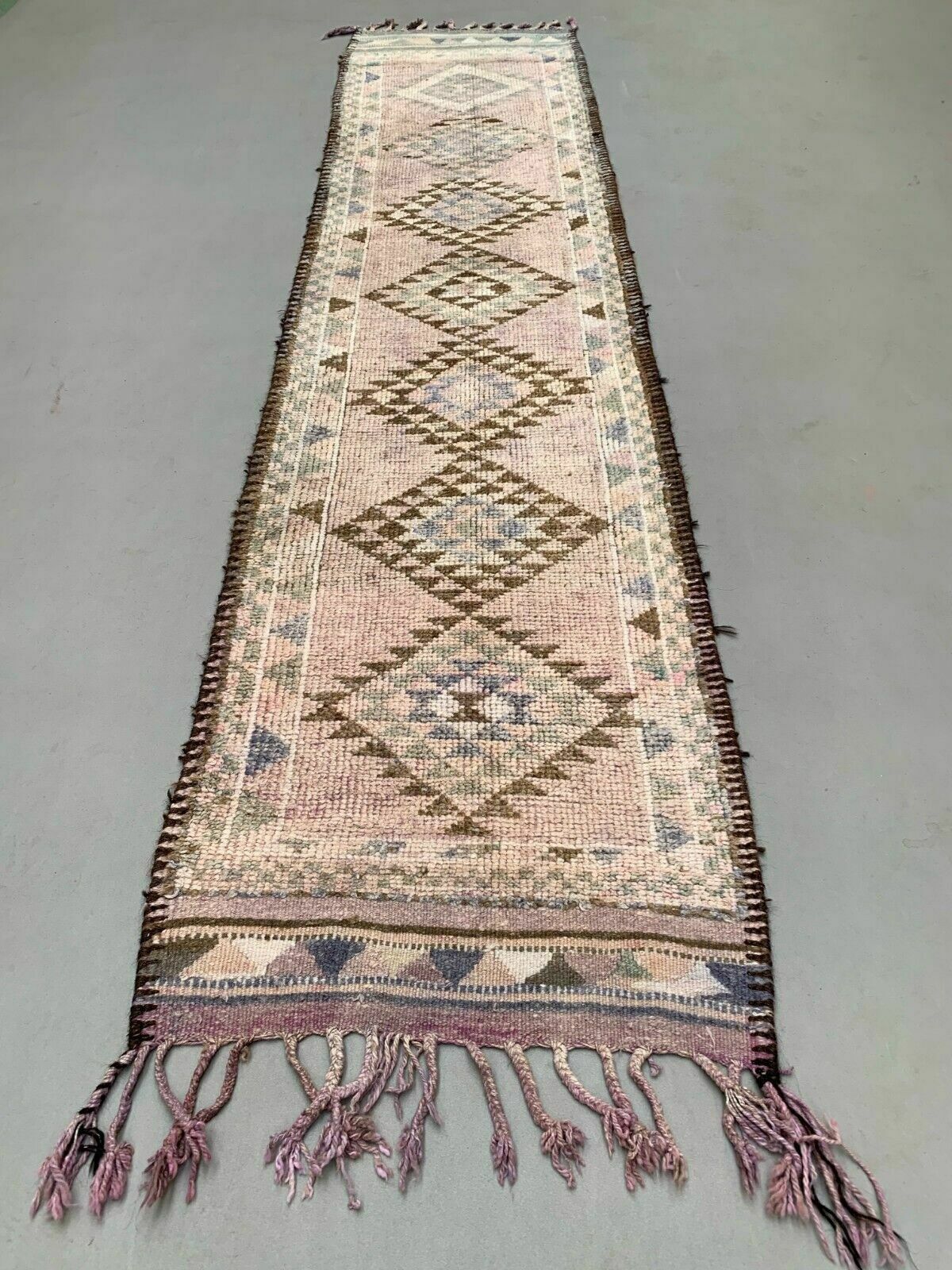 Vintage Turkish Tribal Runner 364x84 Cm Veg Dye Wool Rug Tribal, Handmade