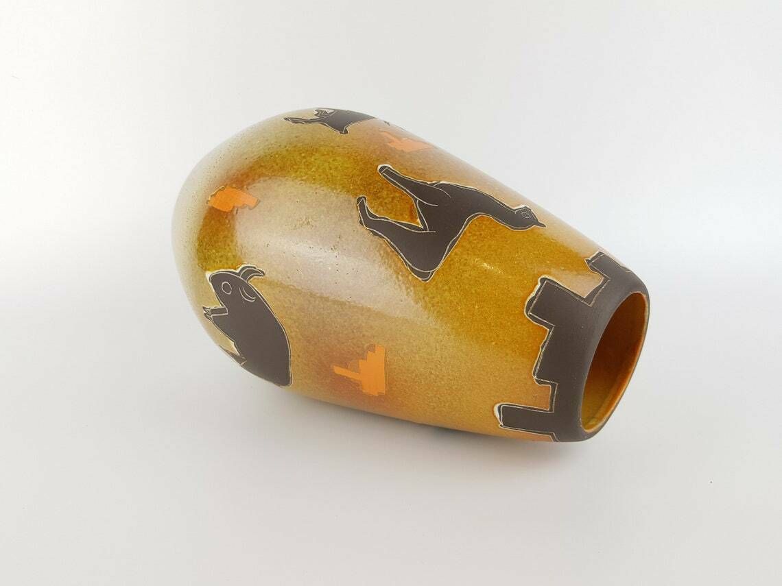 Vintage Marei Keramik Vaas Met Dierdecor 2002 24 West German Pottery Ca. Jaren 1950–1960 photo for sale